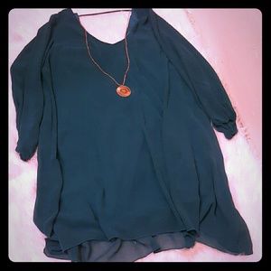 Teal flowy shift dress 3/4 sleeves